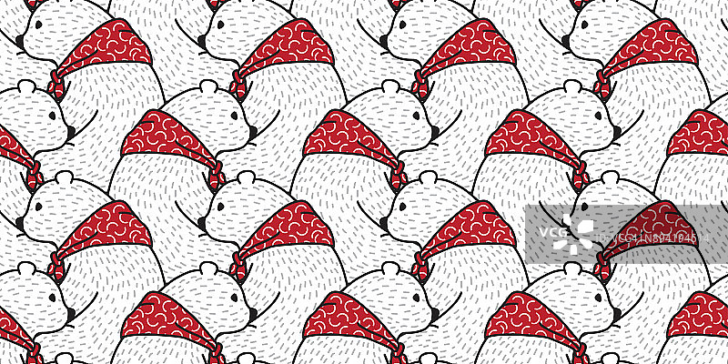 熊图标北极熊泰迪红色围巾涂鸦矢量无缝图案墙纸背景图片素材