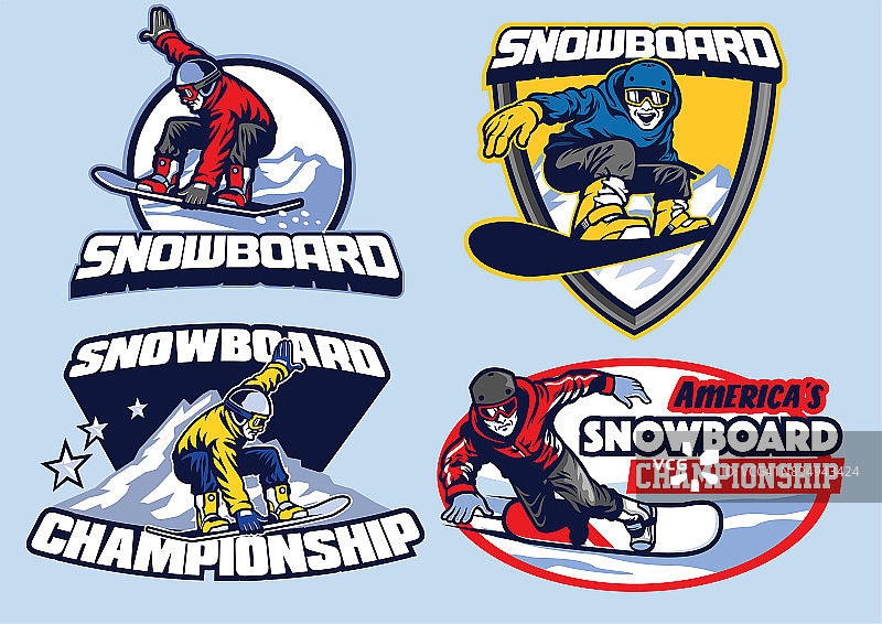 一套滑雪板徽章设计图片素材