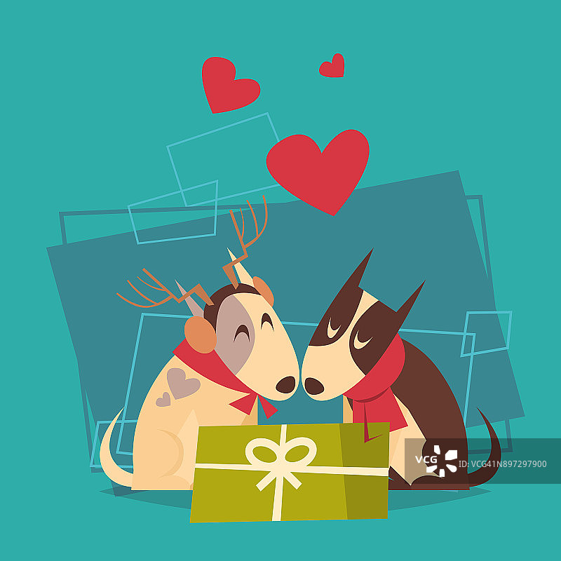 一对狗狗与礼物盒2018年生肖符号图标图片素材