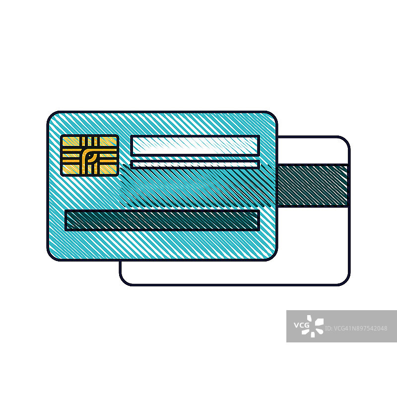 信用卡两面都是彩色蜡笔剪影图片素材