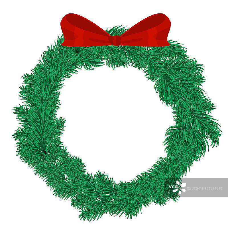 圣诞花环圣诞矢量插图冬季节日庆祝装饰传统松树圈与弓。图片素材
