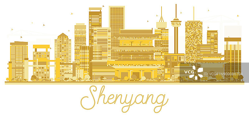 沈阳中国城天际线金色剪影。图片素材