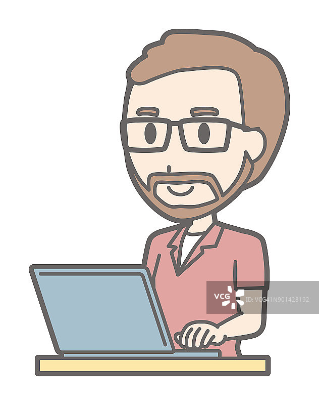一个戴眼镜留着胡子的男人正在操作笔记本电脑图片素材