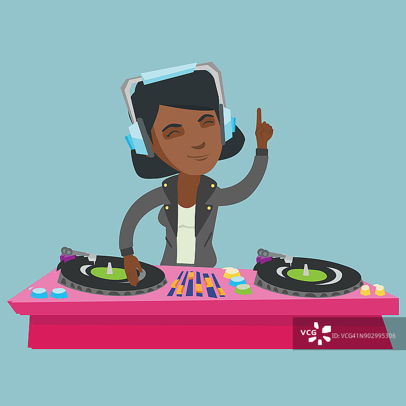 年轻的非洲DJ在唱盘上混音图片素材