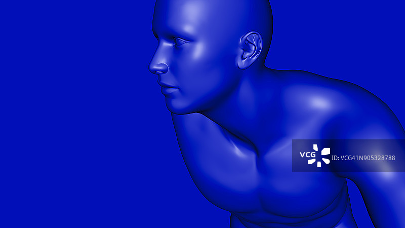 一个蓝色男性半机械人的3D渲染。图片素材
