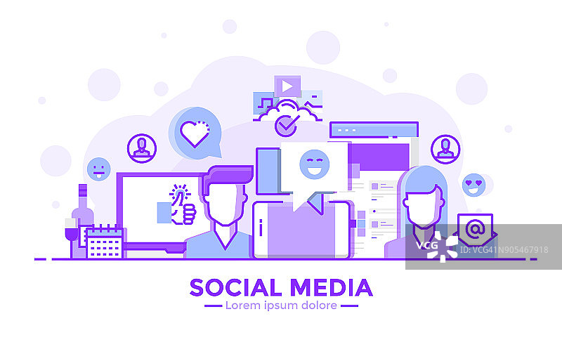 细线光滑的紫色和蓝色平面设计的社交媒体横幅图片素材
