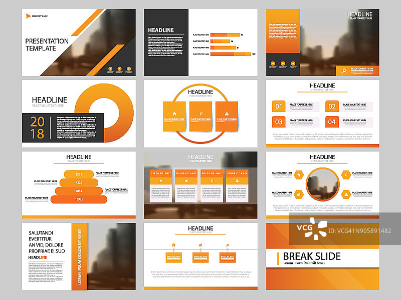 橙色抽象演示模板，信息图形元素模板平面设计集图片素材