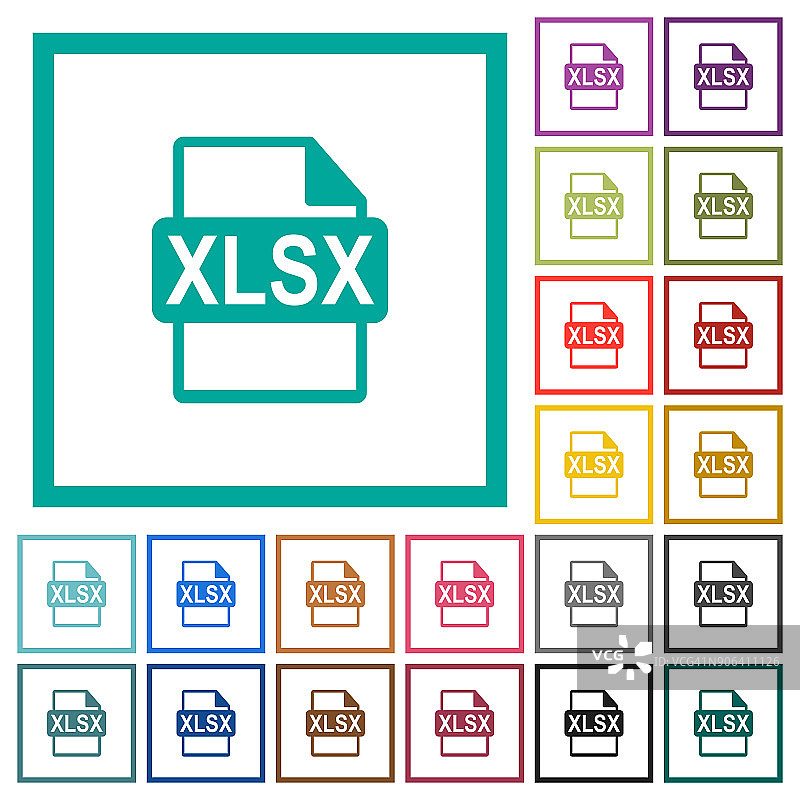 XLSX文件格式与象限框架的平面颜色图标图片素材