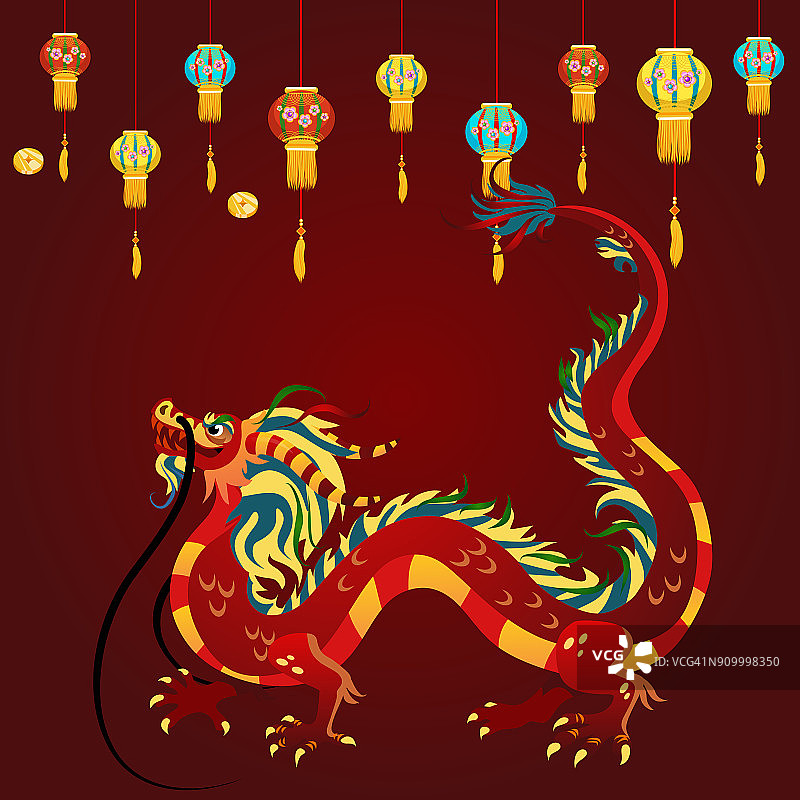 传统的中国龙，亚洲或中国文化的古老象征，装饰庆祝新年，神话动物矢量插图，纹身设计的想法图片素材