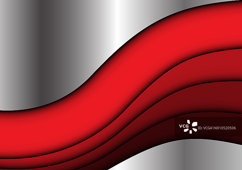 抽象红色调曲线上的金属设计现代未来主义背景矢量插图。图片素材