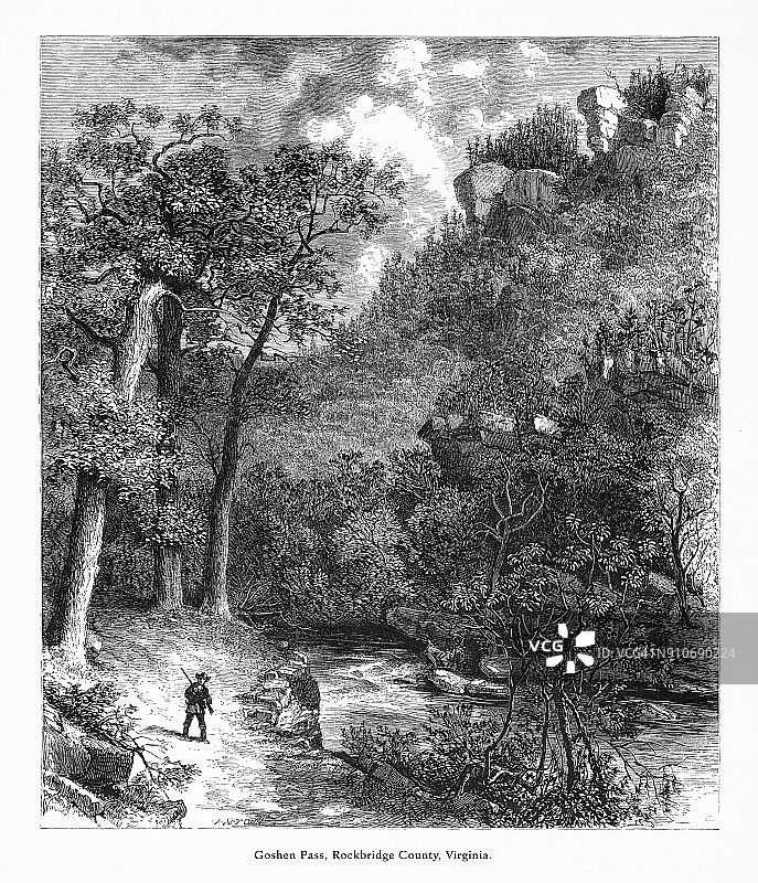 美国维吉尼亚州歌珊山口，美国维多利亚版画，1872年图片素材