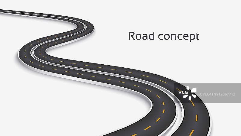 蜿蜒的3D道路概念上的白色背景。时间轴的模板图片素材