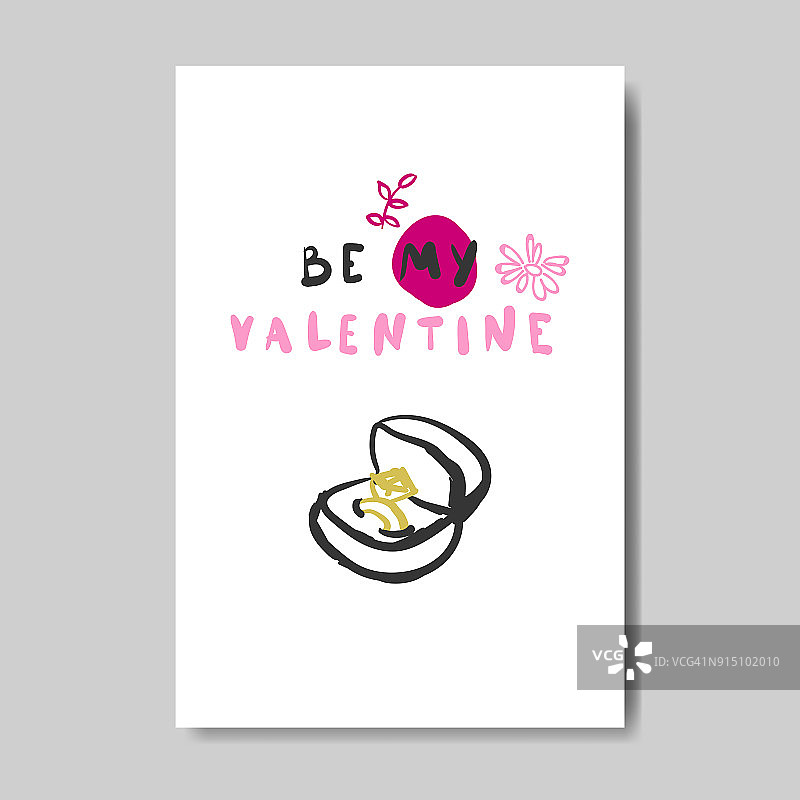 粉色情人节贺卡设计手绘爱情明信片图片素材