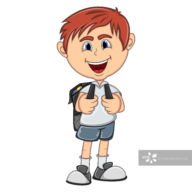 小男孩背着一个背包的卡通图片素材