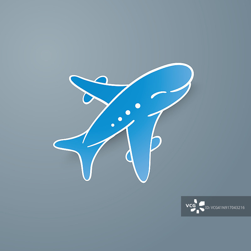 蓝色现实飞机的图标在灰色背景矢量插图。图片素材
