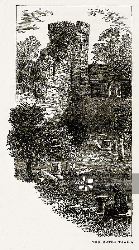 英国切斯特的水塔维多利亚版画1840年图片素材