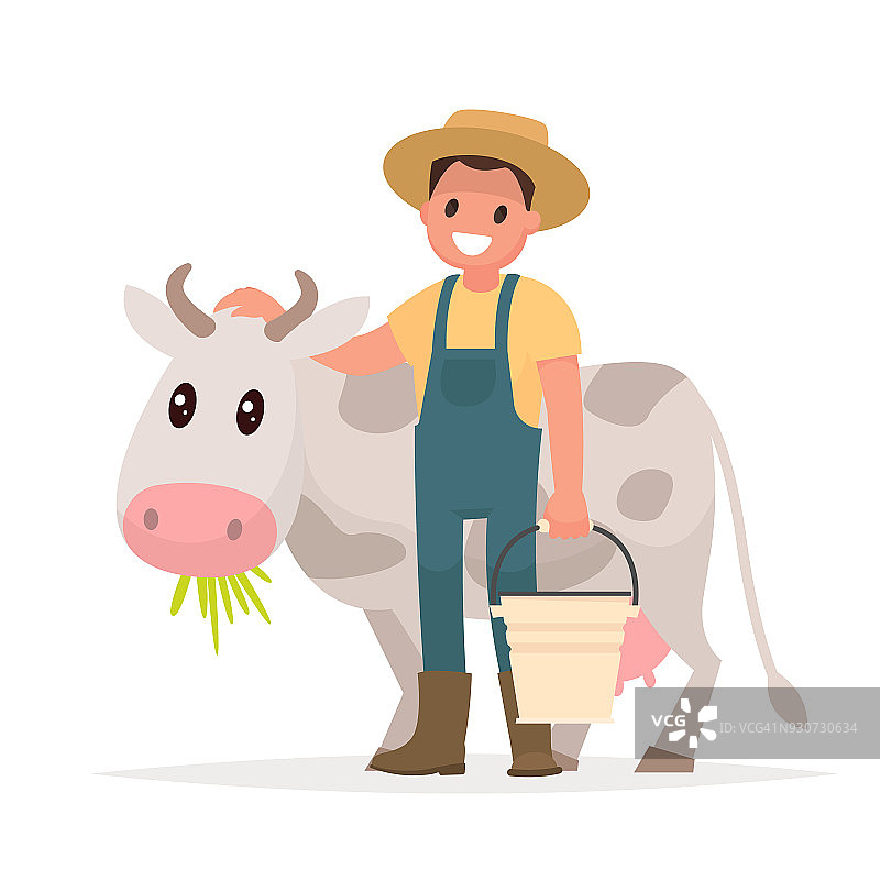 农民和牛。农业。矢量插图在一个平坦的风格图片素材