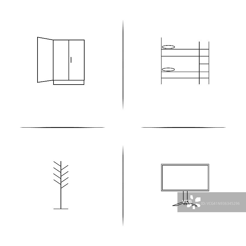 家具简单线性图标设置。简单的轮廓图标图片素材