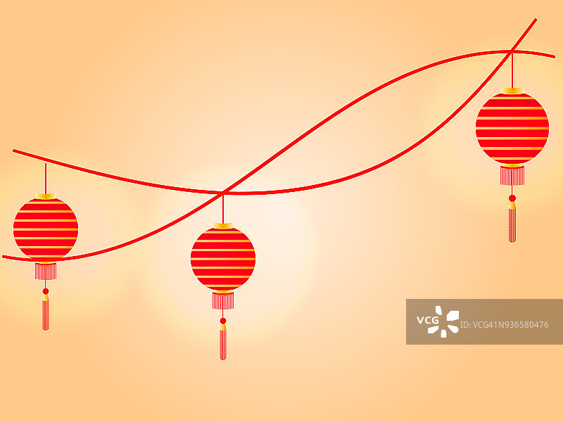 三个中国灯笼。矢量插图。空间的文本图片素材