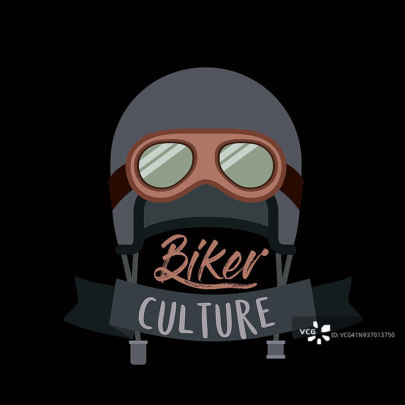 摩托车文化海报与头盔和眼镜的摩托车在黑色的背景图片素材