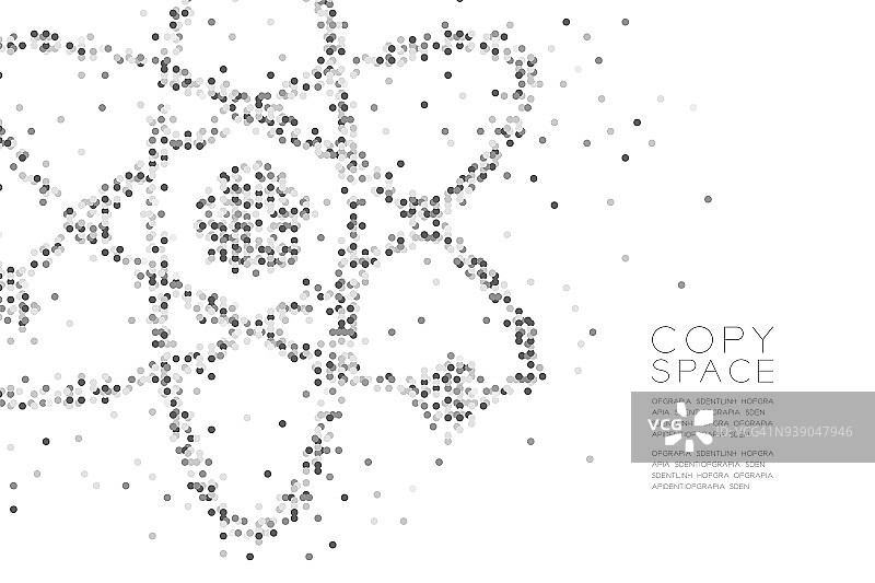 抽象几何圆点图案原子符号形状，科学概念设计黑白彩色插图孤立在白色背景与复制空间，矢量eps 10图片素材