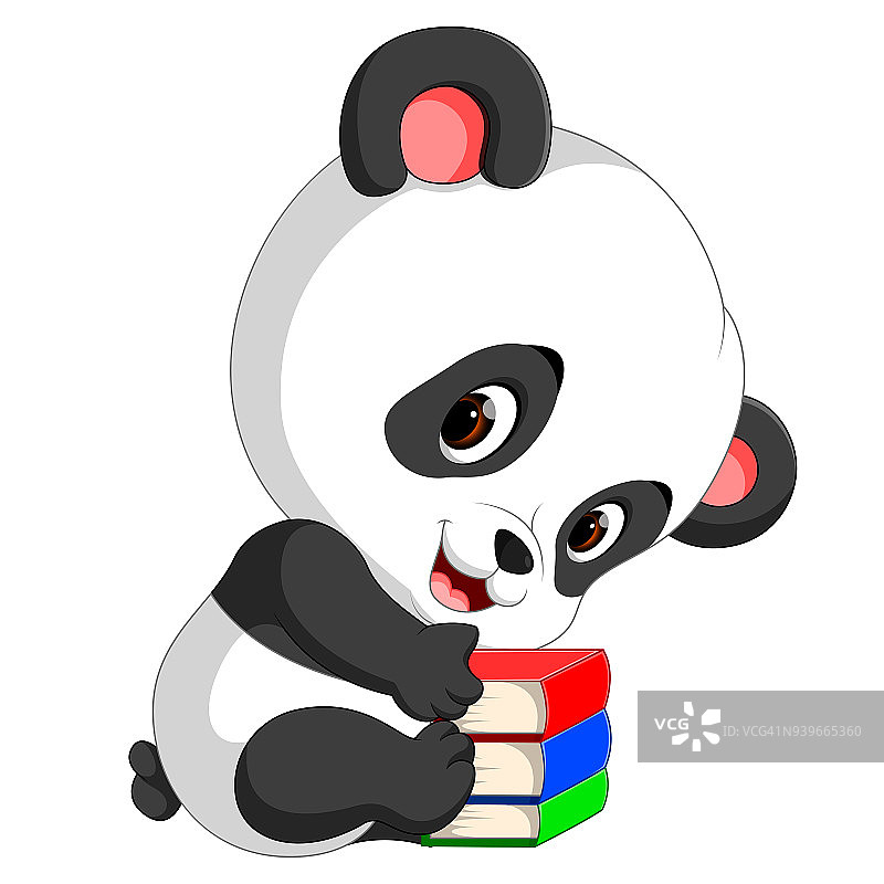 可爱的熊猫拿着铅笔和书图片素材