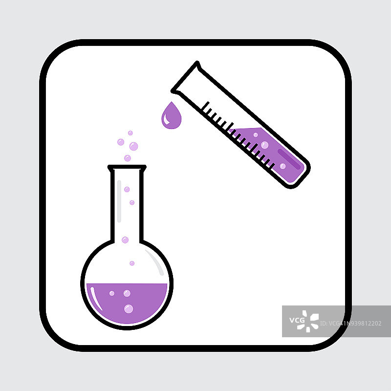 带气泡的化学烧瓶和带液滴的试管。医药和化学图标。矢量图图片素材