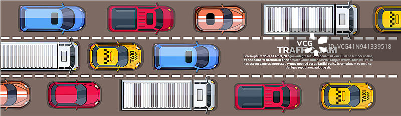 道路充满不同的汽车顶角视角的交通堵塞的高速公路水平横幅图片素材