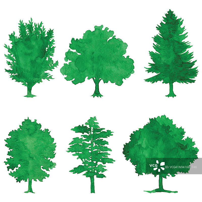 水彩绿树图片素材