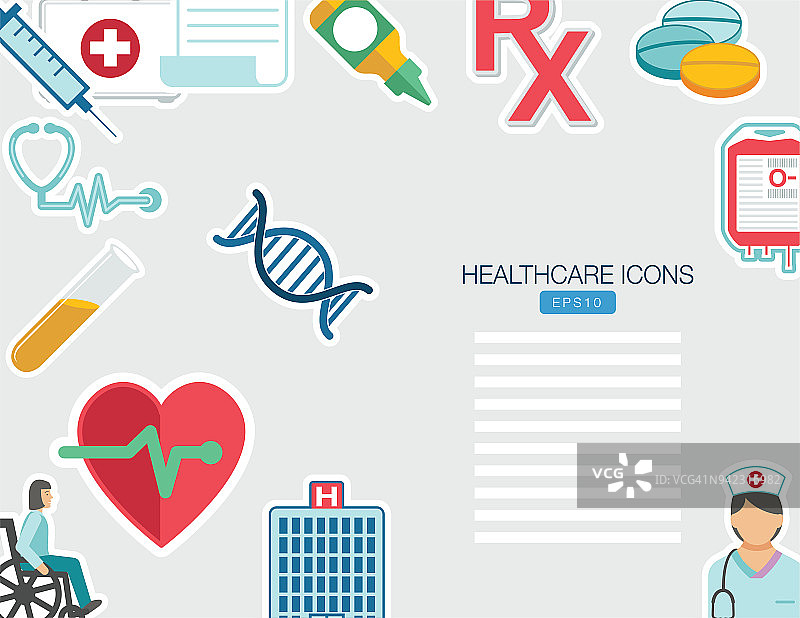 医疗保健图标的边界和背景在平面设计风格图片素材