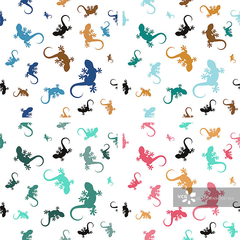 四种彩色无缝图案与蜥蜴图片素材