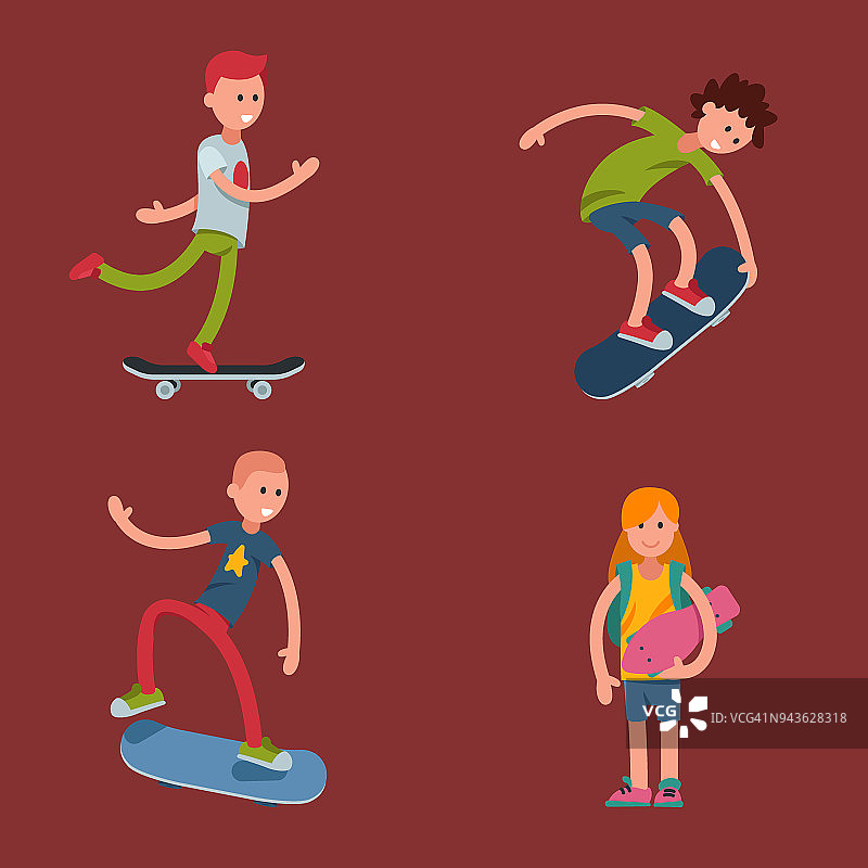 年轻的滑板活跃的人运动极端活跃的滑板城市跳跃技巧矢量插图图片素材