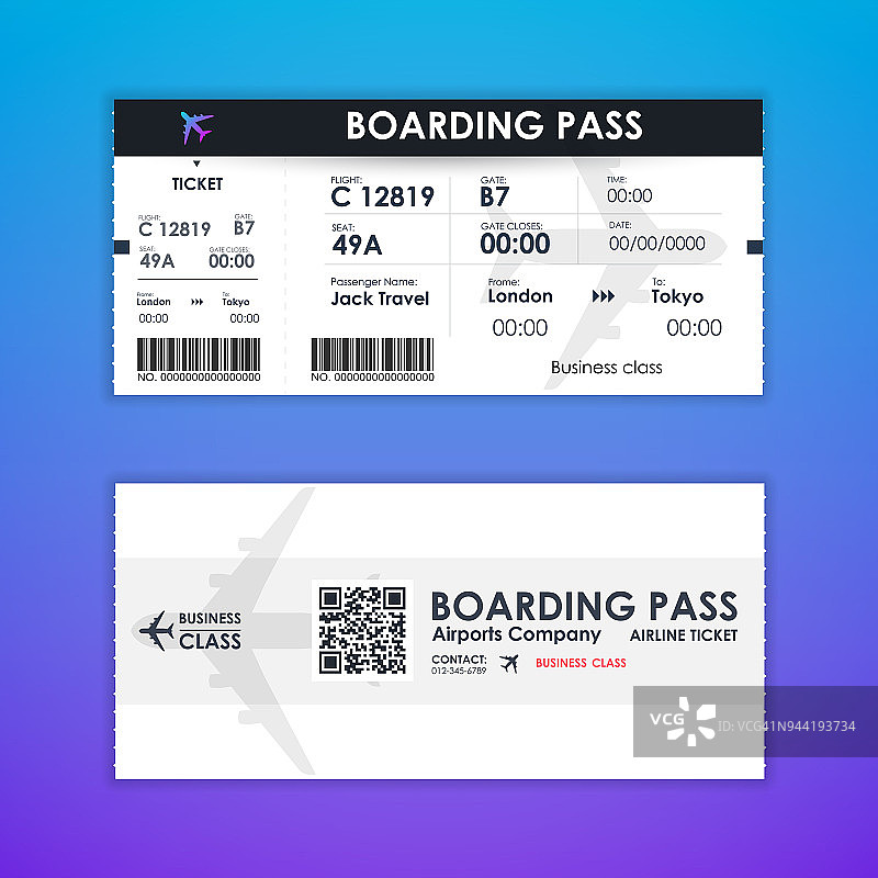登机牌票证元素模板图形设计。矢量图图片素材