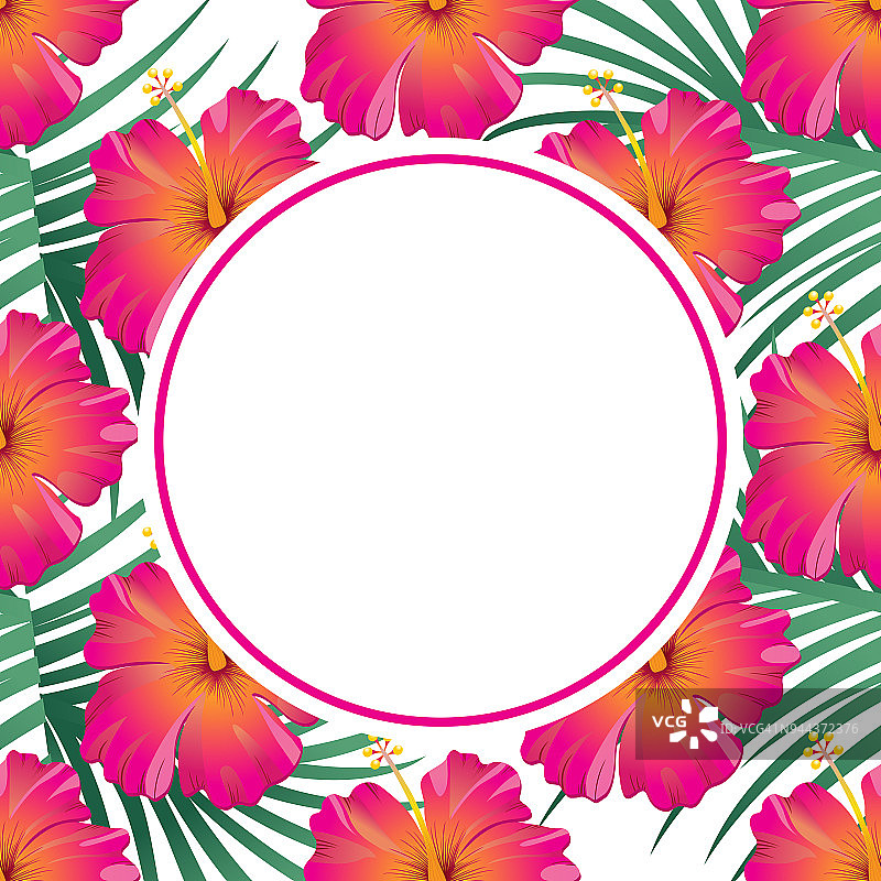 热带设计模板与文本复制空间-自然花/叶无缝模式的背景图片素材