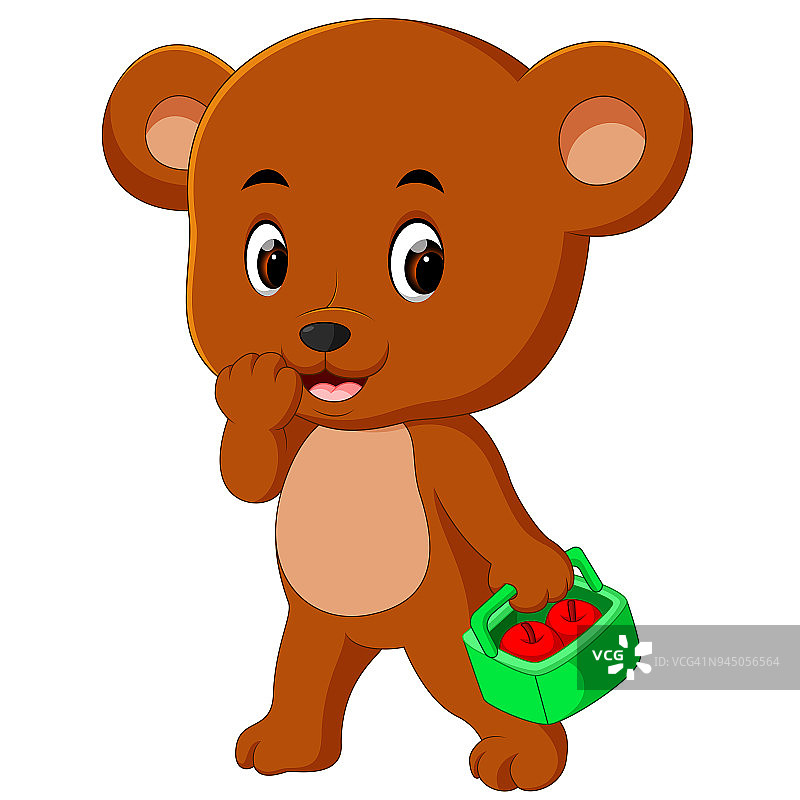 熊抱着装满苹果的篮子图片素材