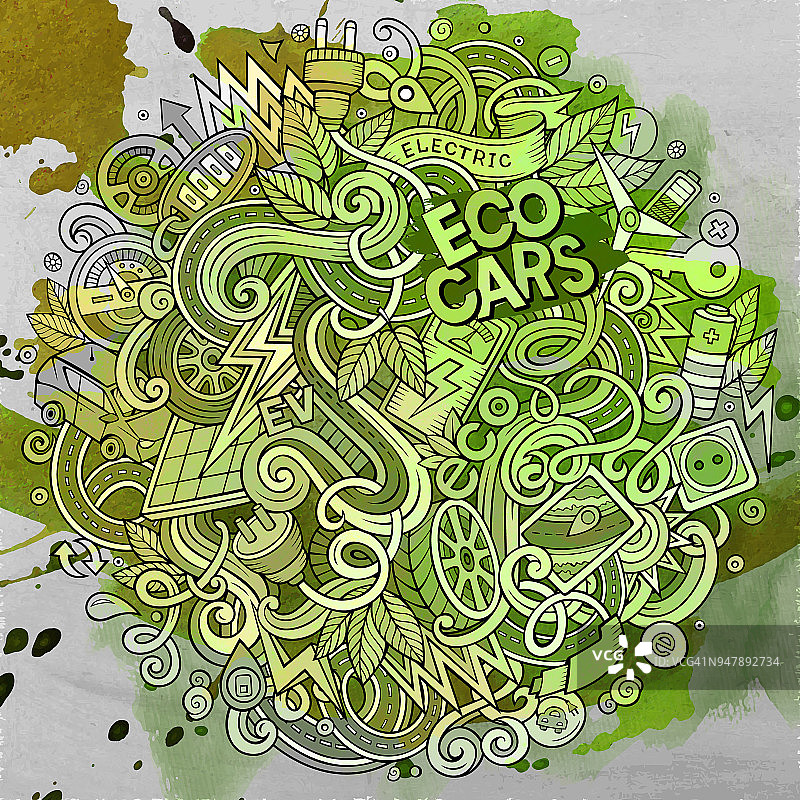 卡通可爱涂鸦电动汽车插图图片素材