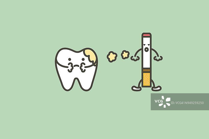 牙齿被香烟、牙菌斑和黄牙弄脏的概念图片素材