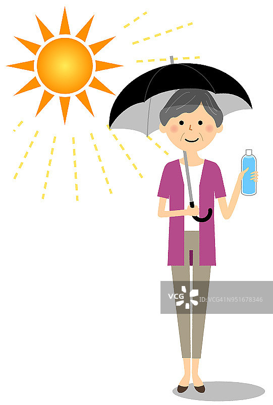 采取预防中暑措施的老年妇女图片素材