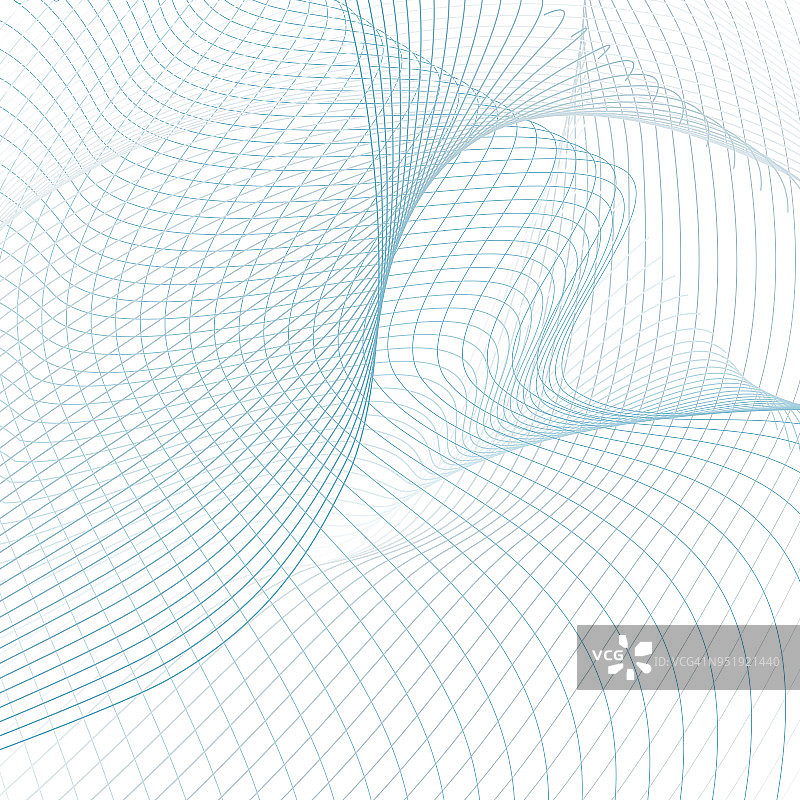 科技网格背景。抽象的挥舞着线。线条艺术未来主义设计，波浪技术图案。蓝色，灰色，白色调的现代科技模板。向量EPS10插图图片素材