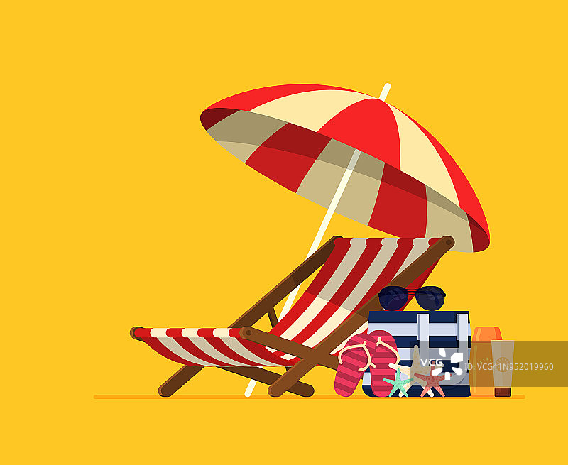 度假和旅行的概念。沙滩伞，沙滩椅图片素材
