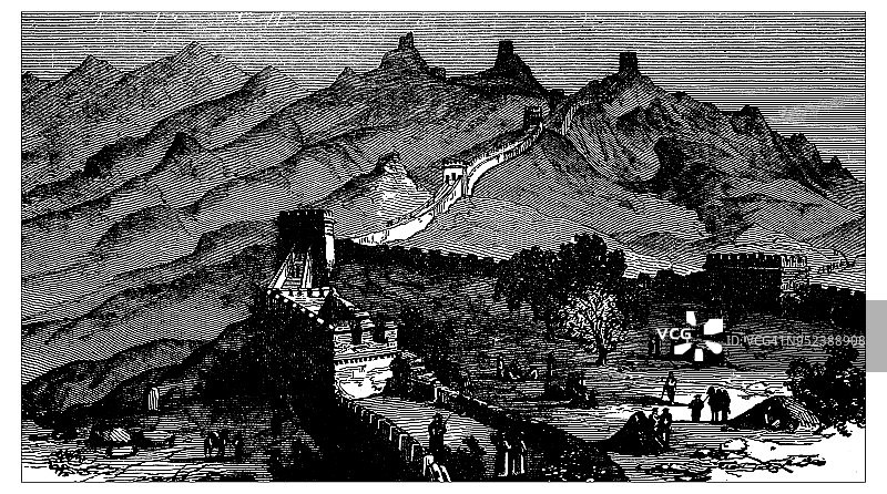 古董版画插图:中国长城图片素材