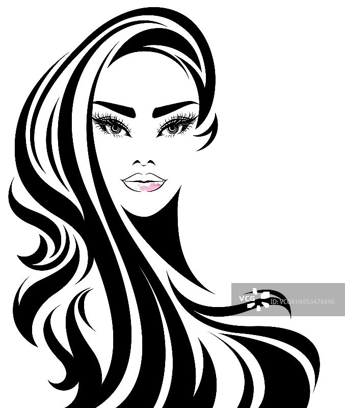 长发是女性造型的标志，象征着女性在白色背景下图片素材