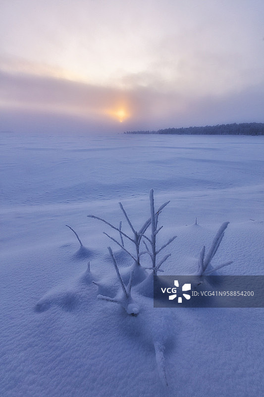 芬兰拉普兰的日落薄雾图片素材