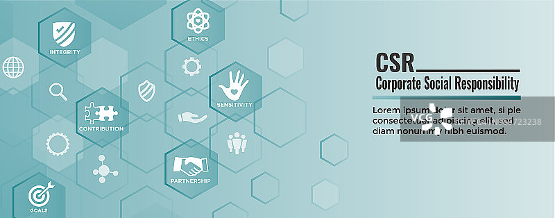 CSR -企业社会责任网站旗帜w图标设置-诚实，正直，协作等图片素材