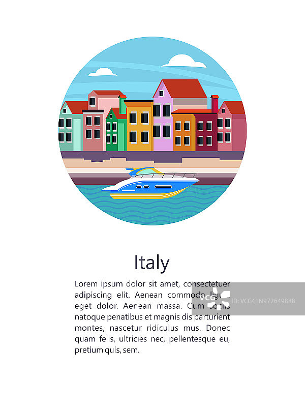 意大利。威尼斯。运河附近五颜六色的房子。矢量插图。图片素材