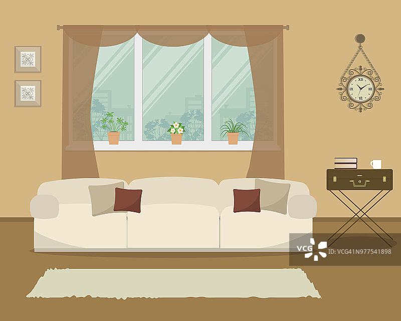 带有白色沙发的复古风格的客厅图片素材