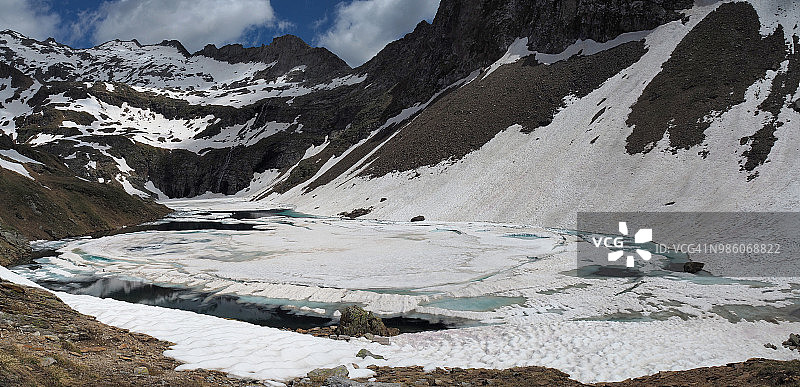 全景尼禄湖(黑湖)覆盖着冰雪图片素材