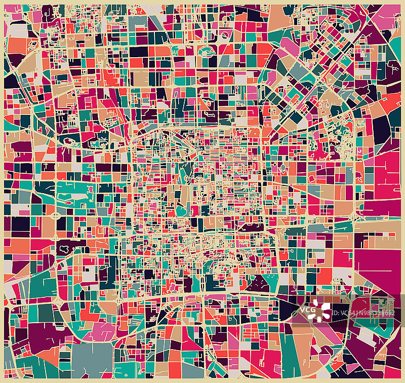 抽象的彩色块状图案，北京城市艺术地图图片素材