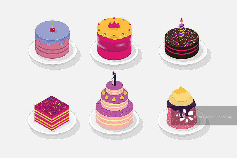甜蛋糕等距3D图标。矢量图图片素材