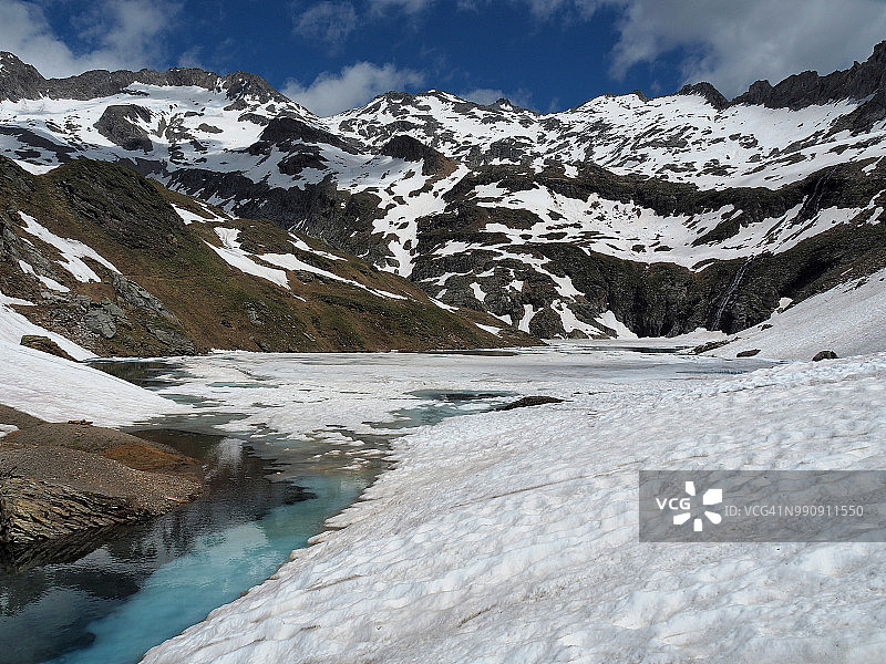 被雪覆盖的尼禄湖(黑湖)，福马扎山谷图片素材